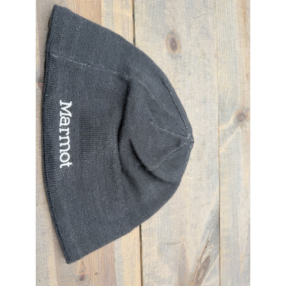 Marmot Logo Beanie Hat Black/Gray Acrylic/Wool Men's Pre-Owned One Size - Picture 2 of 3
